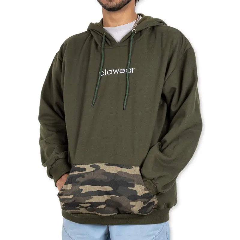 Clawear men's Himalayan hoodie in green, featuring a cozy, casual fit with a hood and front pocket.
