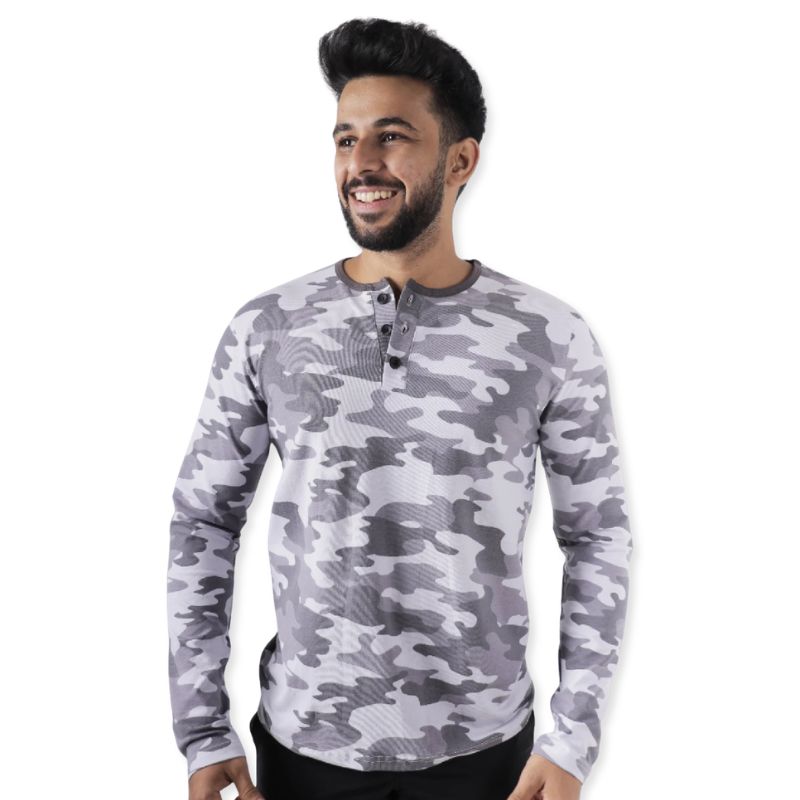 Clawear Men’s Jhalana Full Sleeves Round Neck Tshirt - Black Camo / S - T-shirt