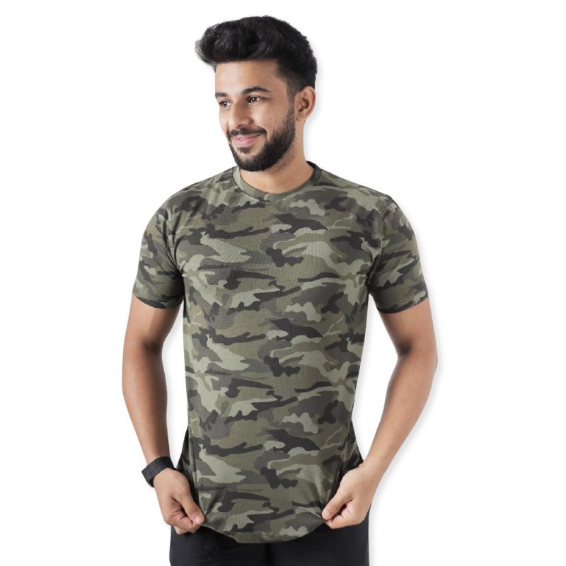 Clawear Men’s Jhalana Half Sleeves Round neck T-shirt - Green-Camo / S - T-shirt
