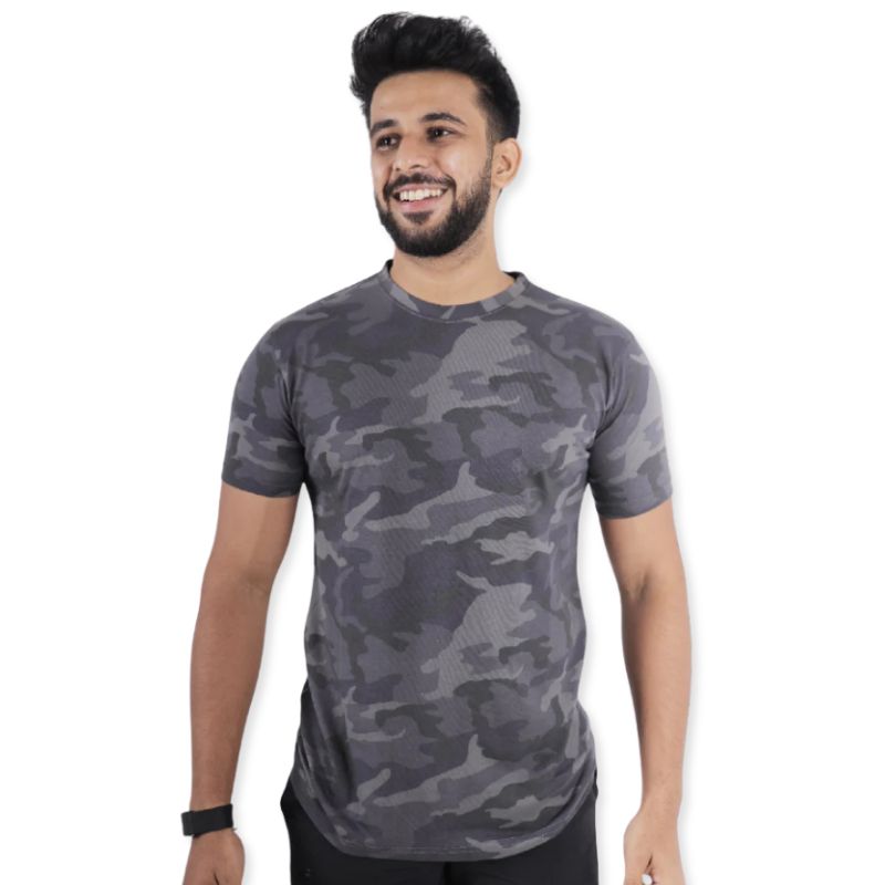 Clawear Men’s Jhalana Half Sleeves Round neck T-shirt - Grey Camo / S - T-shirt