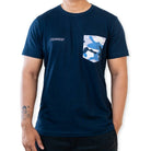 Clawear men's Kaziranga T-shirt with a front pocket in blue, featuring a casual fit and soft cotton fabric.