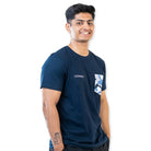 Clawear men's Kaziranga T-shirt with front pocket in blue, casual fit, soft cotton fabric, and round neckline.
