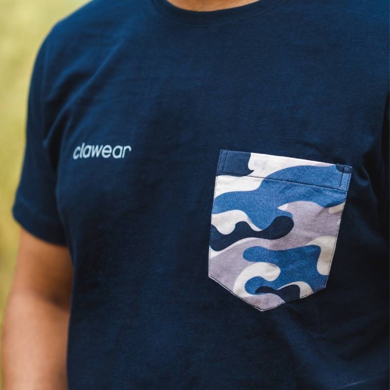 Blue Clawear men's Kaziranga T-shirt with front pocket, casual fit, and soft cotton fabric.