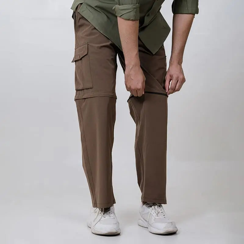 Clawear men's Kuno convertible cargo pants in brown, featuring multiple pockets and adjustable features, made for versatile wear.
