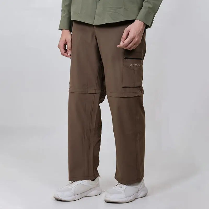 Clawear men's Kuno convertible cargo pants in brown, featuring adjustable design and multiple pockets for versatile wear.