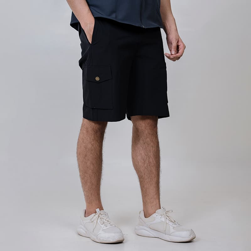 Black Clawear Men's Mara Cargo Shorts with multiple pockets and relaxed fit, designed for casual wear and outdoor activities.