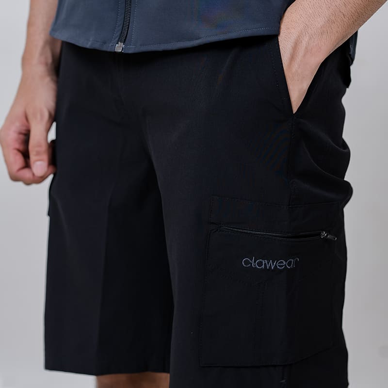 Black Clawear Men's Mara cargo shorts with multiple pockets and relaxed fit, perfect for casual and outdoor wear.