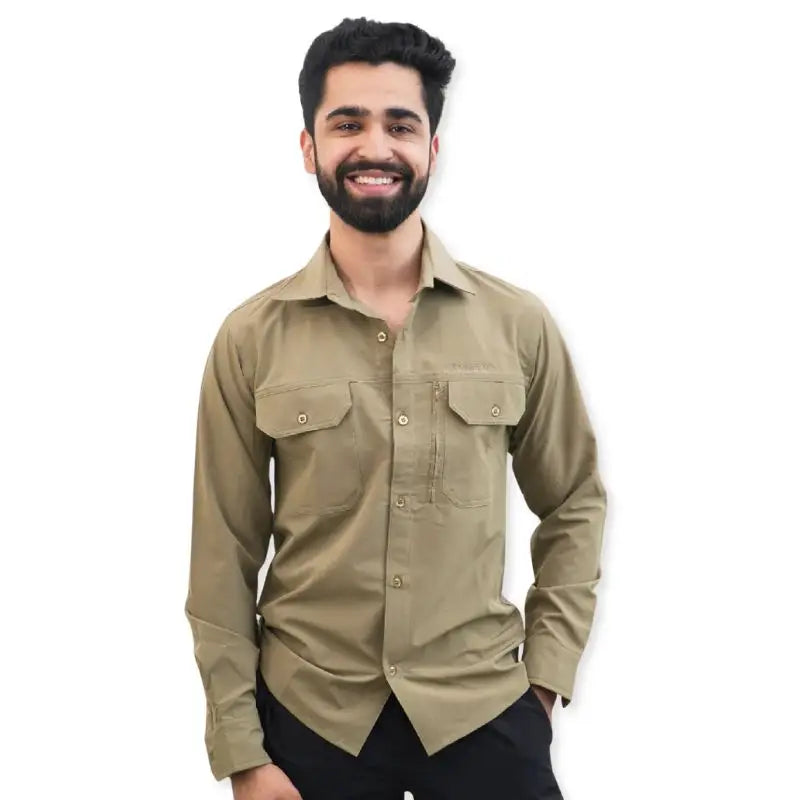 Clawear Men’s Nilgiris Full Sleeves Airvent Shirt - Beige / S - Shirt
