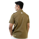 Clawear men's Ranthambore half sleeve shirt in brown fabric with a button-up collar and chest pocket.