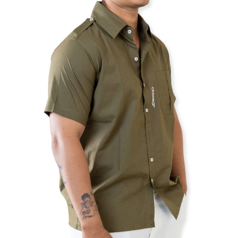Clawear men's Ranthambore half sleeve shirt in green, featuring a stylish casual design with a button-up front.