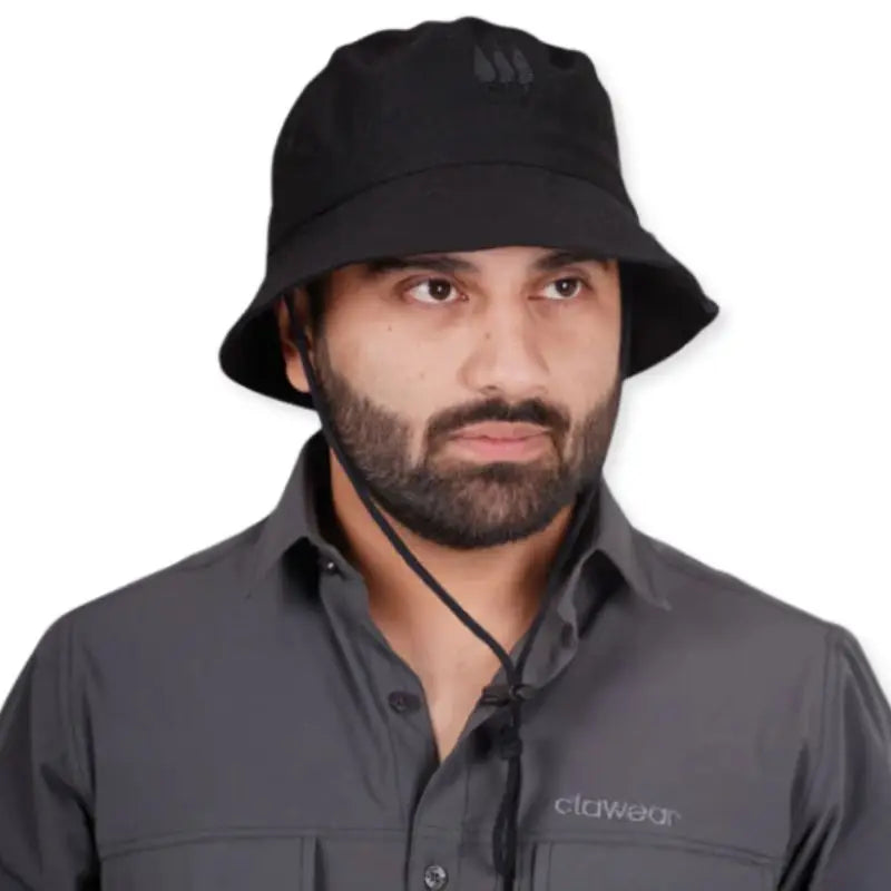 Clawear Unisex Pine Bucket Hat with Drawstring - Black - Headwear