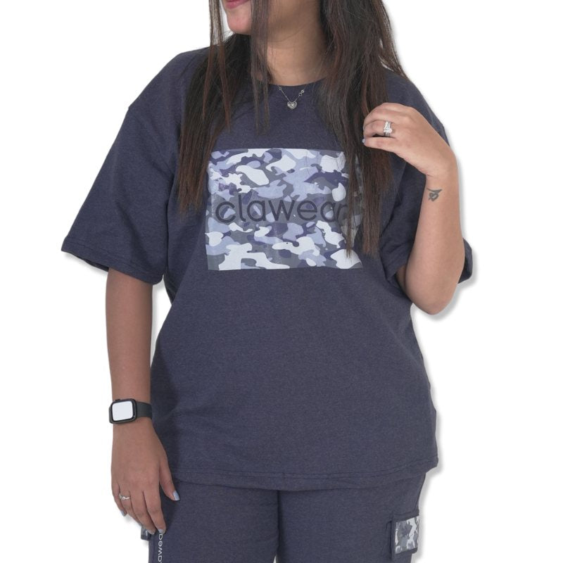 Blue Clawear Women's Hemis T-shirt displayed flat with short sleeves and round neckline, showcasing casual comfort and stylish design.