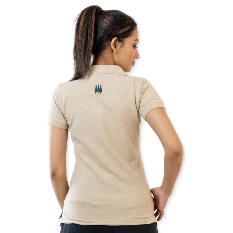 Clawear Women's Jawai Polo T-shirt in black, featuring a classic polo collar and short sleeves, displayed flat.