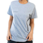 Clawear Women's Jhalana T-shirt with side zip, casual fit, in grey color, featuring a round neckline and short sleeves.