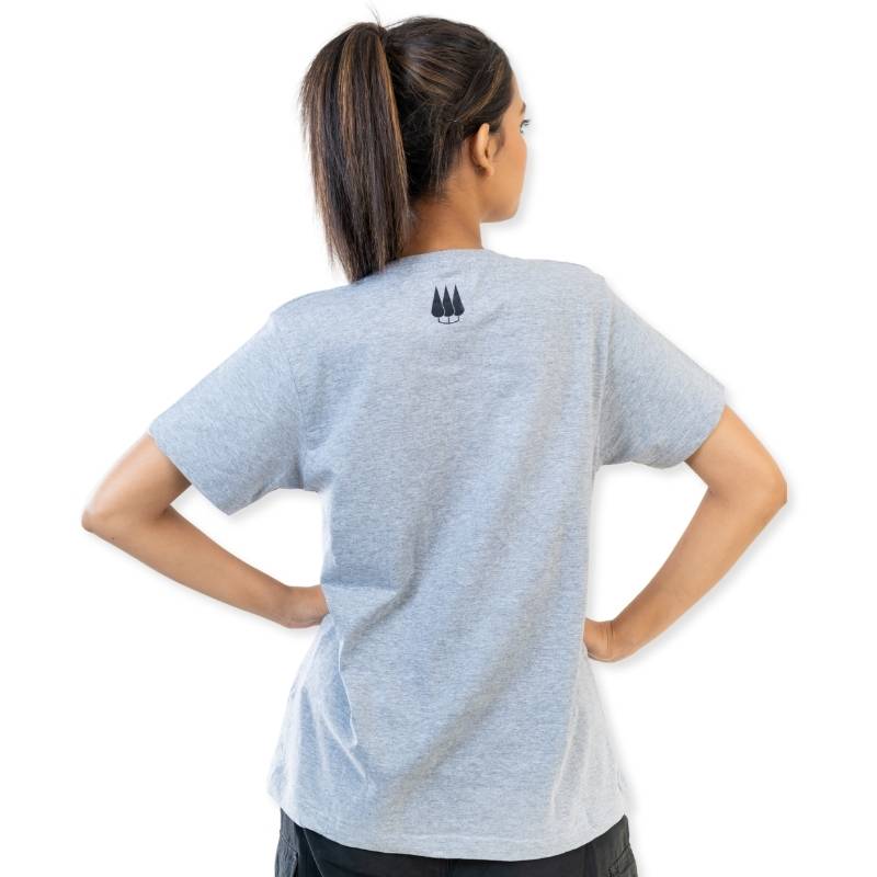 Clawear Women's Jhalana T-shirt with side zip, casual fit, gray color, and short sleeves, displayed on a mannequin.