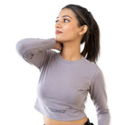 Clawear Women's Kabini crop top T-shirt with full sleeves in grey, featuring a stylish casual design.