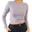 Clawear Women's Kabini crop top T-shirt with full sleeves in grey, featuring a casual, comfortable design.