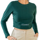 Green Clawear Women's Kabini Crop Top with full sleeves, casual T-shirt style, made for comfortable everyday wear.