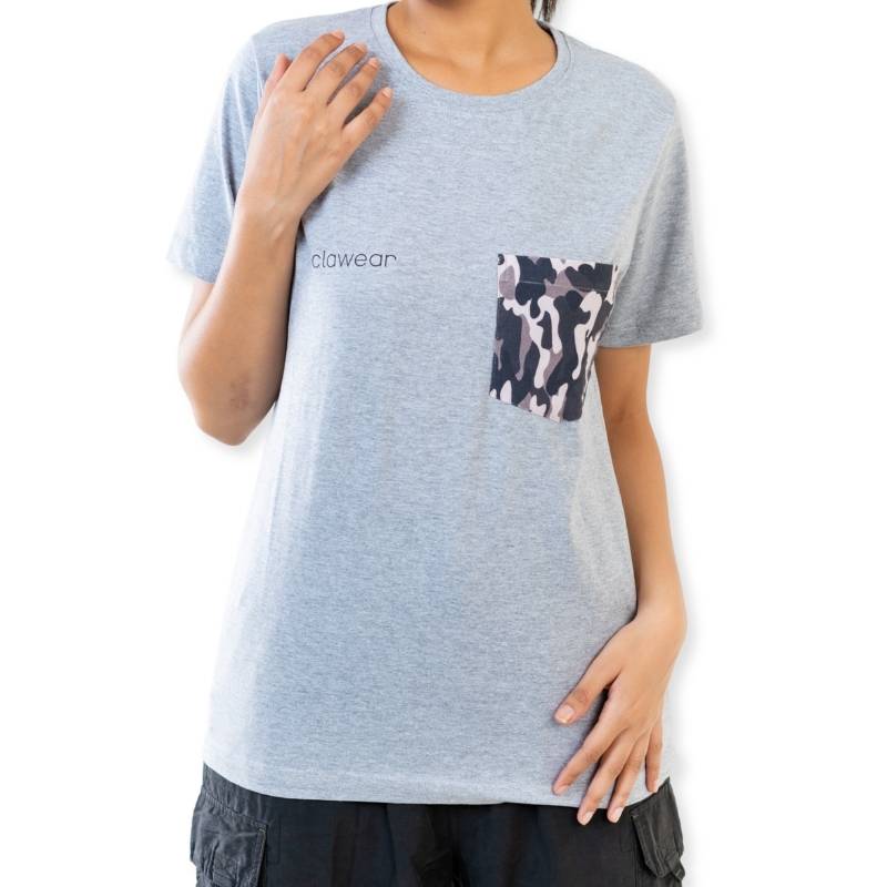 Clawear Women's Kaziranga T-shirt with pocket in grey, casual short-sleeve design, made from soft fabric.