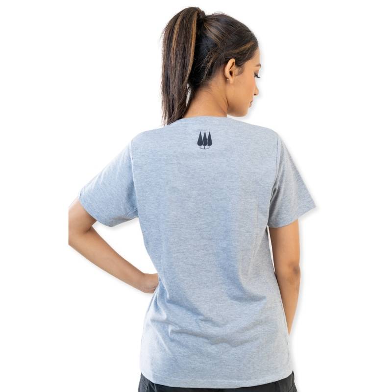 Clawear Women's Kaziranga T-shirt with front pocket in grey, casual fit, soft cotton fabric, featuring a comfortable round neckline.