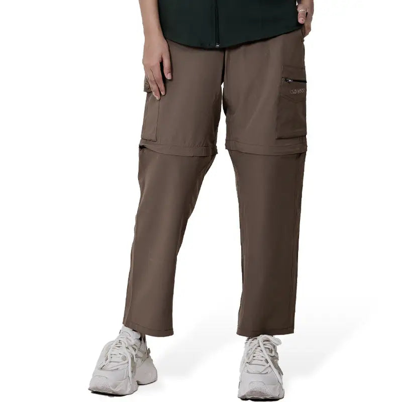 Clawear Women's Kuno Convertible Cargo Pants in brown, featuring multiple pockets and adjustable design for versatile wear.