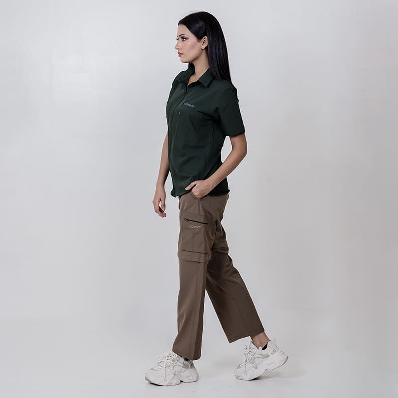 Clawear Women's Kuno Convertible Cargo Pants in brown, featuring multiple pockets and adjustable design for versatile wear.