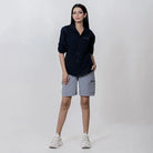 Clawear Women's Mara Cargo Shorts in gray, featuring multiple pockets and relaxed fit, suitable for casual outdoor wear.