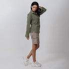 Clawear Women's Mara Cargo Shorts in khaki, featuring multiple pockets and a relaxed fit, designed for casual wear.