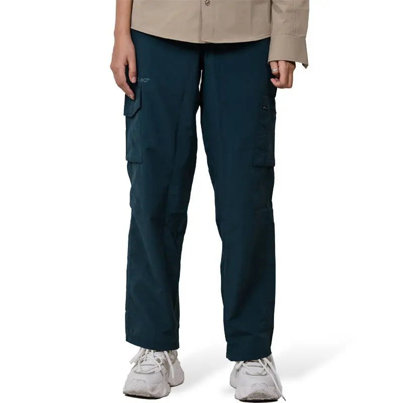 Clawear Women's Masai Cargo Pants in green, featuring multiple pockets and a relaxed fit, made for casual and outdoor wear.