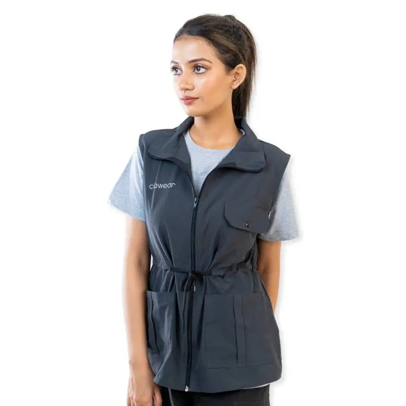 Clawear Women's Sundarbans Utility Vest jacket in gray, featuring multiple pockets and a practical design for outdoor wear.