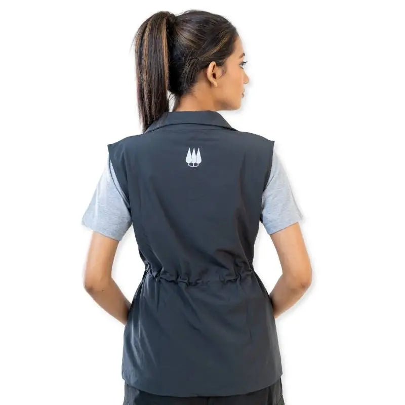 Clawear Women's Sundarbans Utility Vest jacket with multiple pockets in grey fabric, designed for outdoor and utility wear.