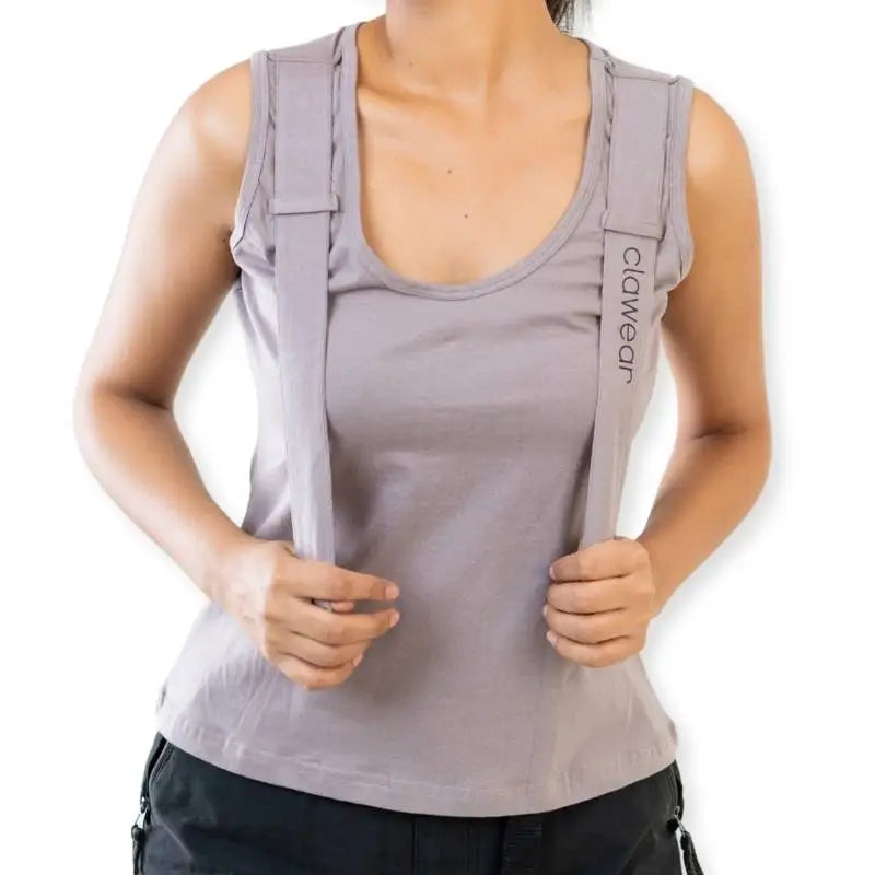 Clawear Women's Tadoba Tank Top, light gray T-shirt with relaxed fit and round neckline, casual wear for women.