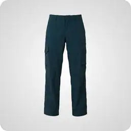 Dark navy blue cargo pants with multiple pockets and a straight-leg cut.