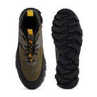 Ergon men's outdoor water-resistant leather shoes with sturdy soles and green accents, designed for outdoor activities.