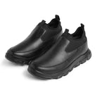 Black Ergon men's outdoor water-resistant leather shoes with sturdy soles and lace-up design, suitable for outdoor activities.