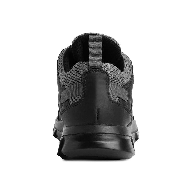 Black Ergon men's outdoor water-resistant leather shoes with sturdy soles and lace-up design, suitable for outdoor activities.