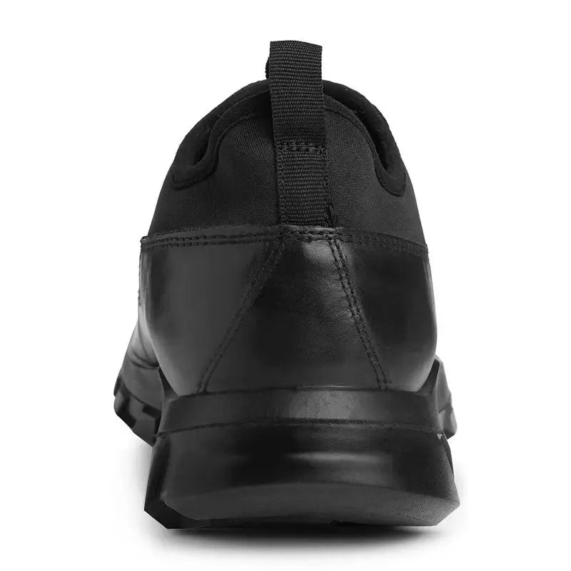 Ergon men's outdoor water-resistant leather shoes in black, featuring sturdy design and durable soles for outdoor activities.