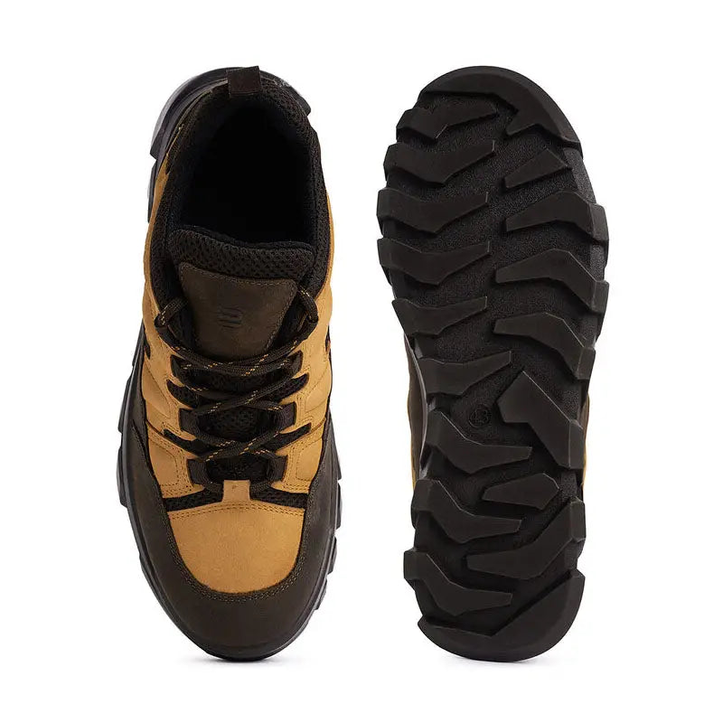 Ergon men's outdoor water-resistant leather shoes, brown color, showing the sturdy design and durable material for outdoor activities.