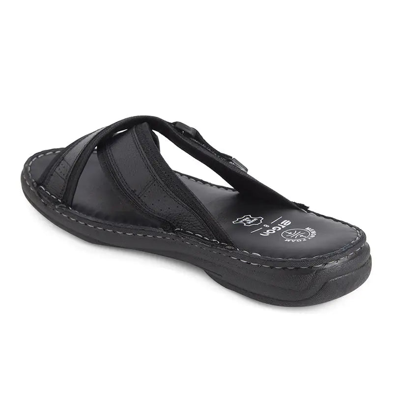 Ergon men's spring field outdoor leather slipper in black, featuring a comfortable slip-on design and durable outdoor-ready leather.