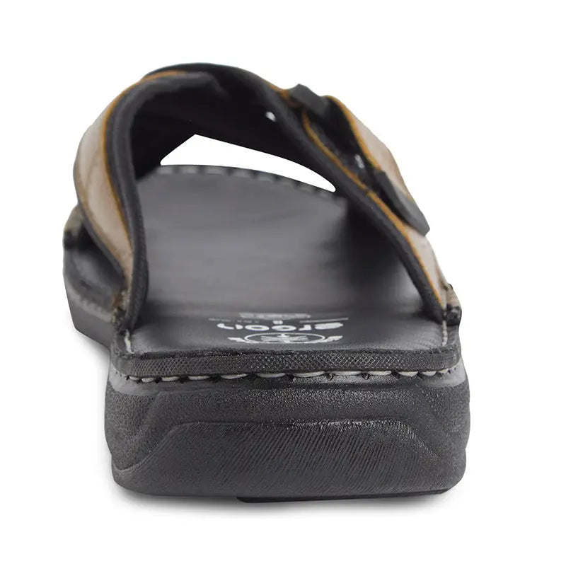 Ergon Men's Spring Field outdoor leather slipper with brown leather upper and comfortable slip-on design.
