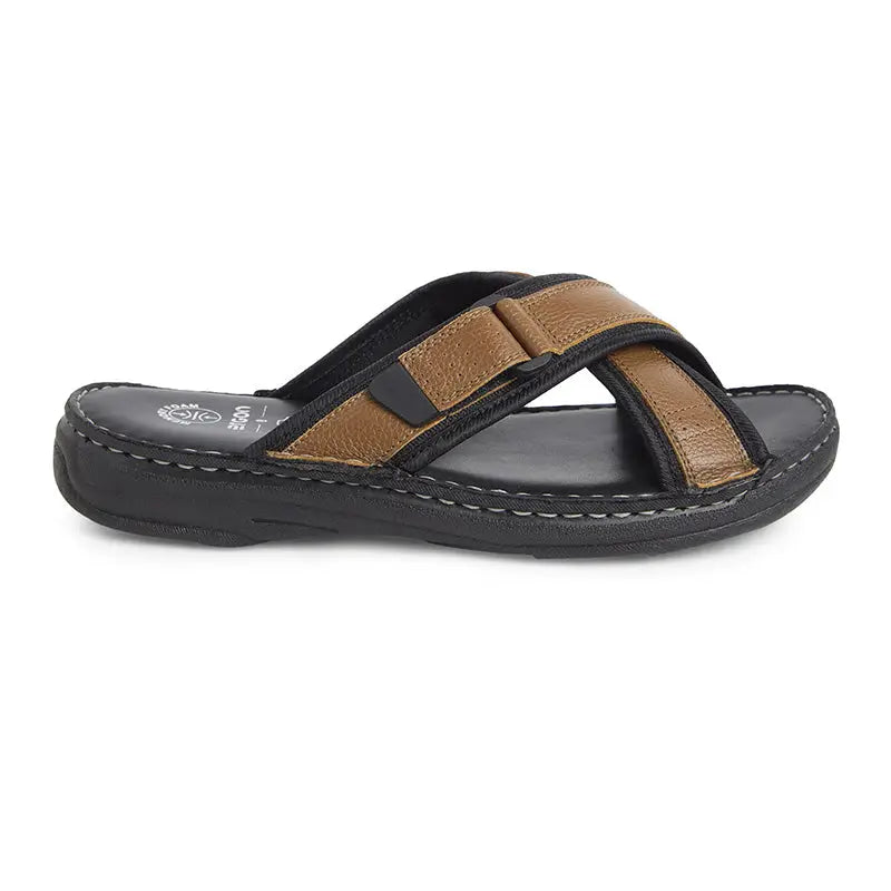 Ergon men's spring field outdoor leather slipper with brown leather upper and comfortable slip-on design.