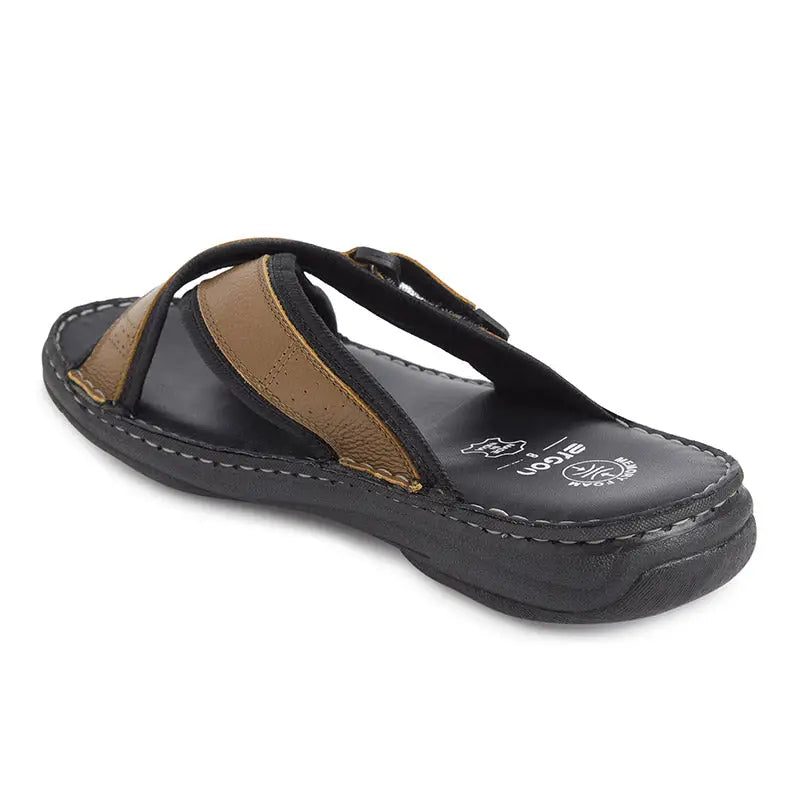 Ergon Men's Spring Field outdoor leather slipper with brown leather upper and comfortable slip-on design.