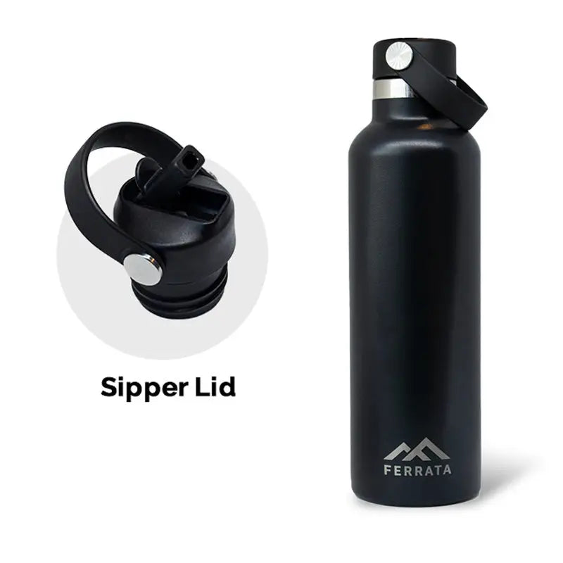 Ferrata Stainless Steel 700 ml Sipper Lid Water Bottle - Black / 700 ml