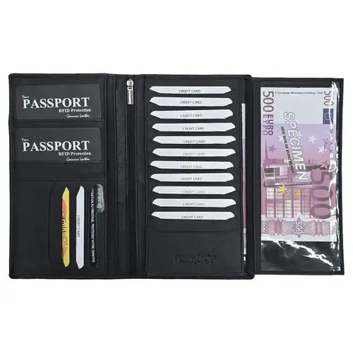 Gokyo Leather Passport Folder - Black - Travel Essentials