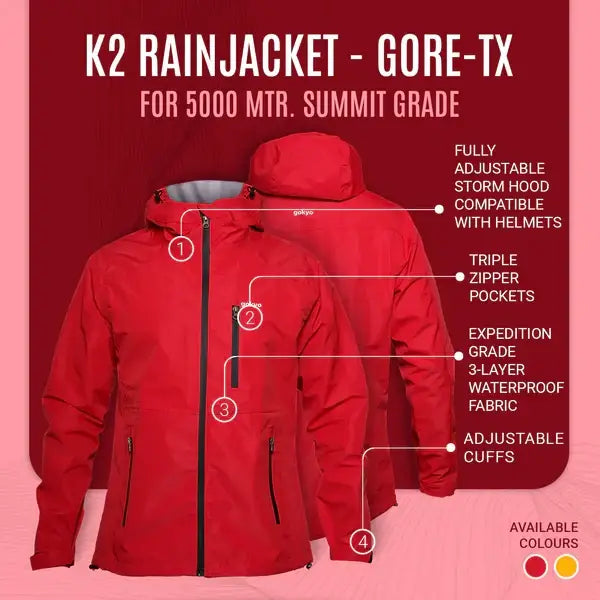 Gokyo Men’s K2 - 3 Membrane Layer Breathable Water Resistant Windstopper Jacket - Rain Jacket