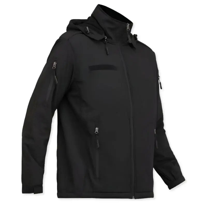 Indian Sports Gear men's waterproof army jacket made of anti-pilling fleece fabric, 100% polyester, black color.