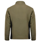 Indian Sports Gear men's anti-pilling fleece winter jacket in green and black, windproof, 100% polyester, shown on a hanger.