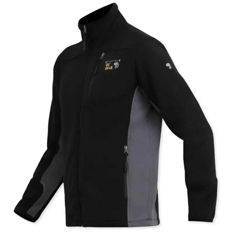 Indian Sports Gear men's black and gray anti-pilling fleece winter jacket, windproof 100% polyester for cold weather.