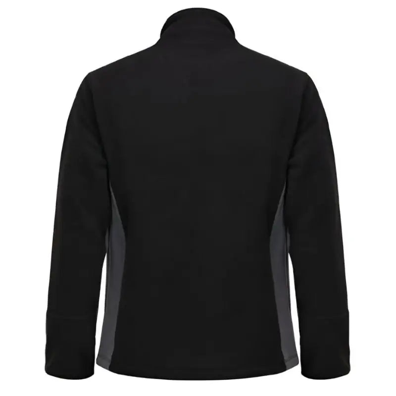 Indian Sports Gear men's black and gray anti-pilling fleece winter jacket, windproof, 100% polyester, shown with front view.