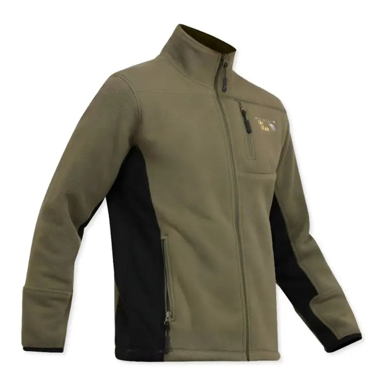 Indian Sports Gear men's anti-pilling fleece winter jacket in green and black, windproof 100% polyester jacket with a full front zipper.